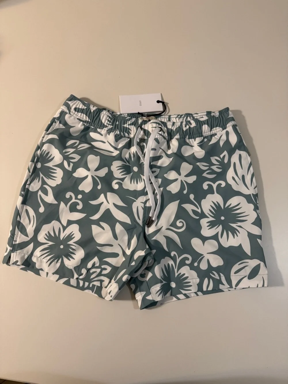 Onia Teal and White Floral Swim Board Shorts